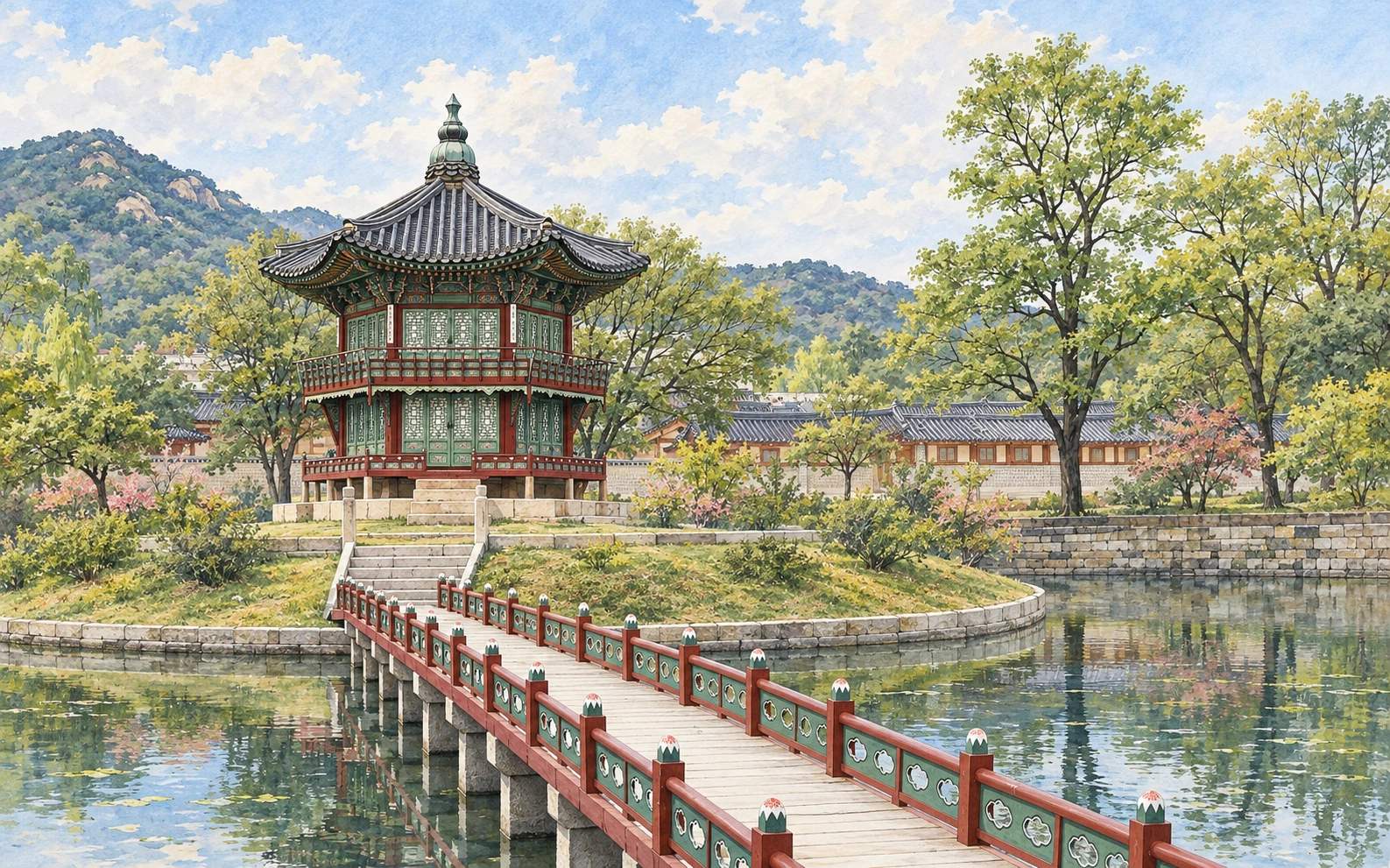 韩国地标艺术插图